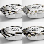 4'lü Beyaz Zemin Üzerinde Gold Detaylı Siyah Çizgili Modern Yastık Kırlent Kılıf Seti Realhomes