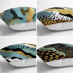 - Rh-K4luset373-1 - Realhomes 4'lü Renkli Zemin Üzerinde Gold Detaylı Soyut Çizimli Modern Yastık Kırlent Kılıf Seti Realhomes