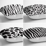 - Rh-K4luset376-1 - Realhomes 4'lü Beyaz Zemin Üzerinde Zebra Desenli Modern Yastık Kırlent Kılıf Seti Realhomes