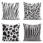 - Rh-K4luset376 - Realhomes 4'lü Beyaz Zemin Üzerinde Zebra Desenli Modern Yastık Kırlent Kılıf Seti Realhomes