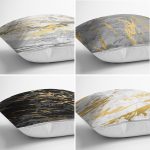 - Rh-K4luset378-1 - Realhomes  4'lü Renkli Zemin Üzerinde Gold Detaylı Soyut Çizimli Modern Yastık Kırlent Kılıf Seti Realhomes