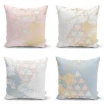 - Rh-K4luset379 - Realhomes 4'lü Renkli Zemin Üzerinde Geometrik Çizimli Modern Yastık Kırlent Kılıf Seti Realhomes