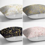 - Rh-K4luset381-1 - Realhomes 4'lü Renkli Zemin Üzerinde Gold Detaylı Mermer Desenli Modern Yastık Kırlent Kılıf Seti Realhomes