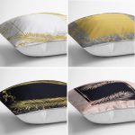 4'lü Renkli Zemin Üzerinde Gold Detaylı Mermer Desenli Modern Yastık Kırlent Kılıf Seti Realhomes