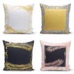4'lü Renkli Zemin Üzerinde Gold Detaylı Mermer Desenli Modern Yastık Kırlent Kılıf Seti Realhomes