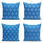 - Rh-K4luset385 - Realhomes 4'lü Mavi Zemin Üzerinde Kartanesi Desenli Modern Yastık Kırlent Kılıf Seti Realhomes