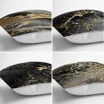 - Rh-K4luset386-1 - Realhomes  4'lü Renkli Zemin Üzerinde Gold Detaylı Mermer Desenli Modern Yastık Kırlent Kılıf Seti Realhomes