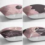 - Rh-K4luset388-1 - Realhomes  4'lü Renkli Zemin Üzerinde Onedraw Çizimli Modern Yastık Kırlent Kılıf Seti Realhomes