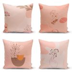 - Rh-K4luset389 - Realhomes 4'lü Renkli Zemin Üzerinde Onedraw Çizimli Modern Yastık Kırlent Kılıf Seti Realhomes