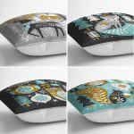 - Rh-K4luset390-1 - Realhomes 4'lü Renkli Zemin Üzerinde Yılbaşı Desenli Modern Yastık Kırlent Kılıf Seti Realhomes