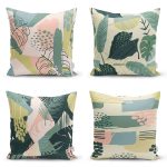 4'lü Renkli Zemin Üzerinde Onedraw Çizimli Modern Yastık Kırlent Kılıf Seti Realhomes