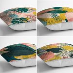 4'lü Renkli Zemin Üzerinde Onedraw Çizimli Modern Yastık Kırlent Kılıf Seti Realhomes