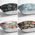 4'lü Rengarenk Zemin Üzerinde Çiçek Desenli Modern Yastık Kırlent Kılıf Seti Realhomes