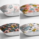 4'lü Rengarenk Zemin Üzerinde Çiçek Desenli Modern Yastık Kırlent Kılıf Seti Realhomes