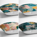 - Rh-K4luset396-1 - Realhomes 4'lü Renkli Zemin Üzerinde Onedraw Çizimli Modern Yastık Kırlent Kılıf Seti Realhomes