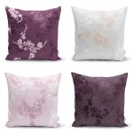 4'lü Renkli Zemin Üzerinde Yaprak Desenli Modern Yastık Kırlent Kılıf Seti Realhomes