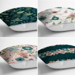 - Rh-K4luset400-1 - Realhomes 4'lü Rengarenk Zemin Üzerinde Çiçek Desenli Modern Yastık Kırlent Kılıf Seti Realhomes