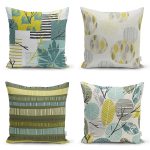 - Rh-K4luset401 - Realhomes 4'lü Renkli Zemin Üzerinde Onedraw Çizimli Modern Yastık Kırlent Kılıf Seti Realhomes