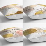 - Rh-K4luset403-1 - Realhomes 4'lü Renkli Zemin Üzerinde Onedraw Çizimli Bayan Silüeti Modern Yastık Kırlent Kılıf Seti Realhomes