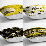 - Rh-K4luset407-1 - Realhomes 4'lü Renkli Zemin Üzerinde Petek Detaylo Modern Yastık Kırlent Kılıf Seti Realhomes