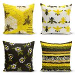 - Rh-K4luset407 - Realhomes 4'lü Renkli Zemin Üzerinde Petek Detaylo Modern Yastık Kırlent Kılıf Seti Realhomes