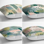 4'lü Renkli Zemin Üzerinde Onedraw Çizimli Yaprak Desenli Modern Yastık Kırlent Kılıf Seti Realhomes