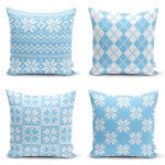 - Rh-K4luset409 - Realhomes  4'lü Renkli Zemin Üzerinde Geometrik Çizimli Modern Yastık Kırlent Kılıf Seti Realhomes