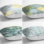 4'lü Renkli Zemin Üzerinde Yaprak Desenli Modern Yastık Kırlent Kılıf Seti Realhomes