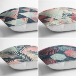 - Rh-K4luset412-1 - Realhomes 4'lü Renkli Zemin Üzerinde Geometrik Çizimli Modern Yastık Kırlent Kılıf Seti Realhomes