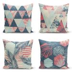 - Rh-K4luset412 - Realhomes 4'lü Renkli Zemin Üzerinde Geometrik Çizimli Modern Yastık Kırlent Kılıf Seti Realhomes