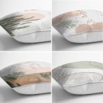 - Rh-K4luset414-1 - Realhomes 4'lü Renkli Zemin Üzerinde Onedraw Çizimli Bayan Silüeti Modern Yastık Kırlent Kılıf Seti Realhomes