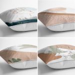 - Rh-K4luset416-1 - Realhomes 4'lü Renkli Zemin Üzerinde Onedraw Çizimli Modern Yastık Kırlent Kılıf Seti Realhomes