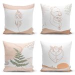 4'lü Renkli Zemin Üzerinde Onedraw Çizimli Modern Yastık Kırlent Kılıf Seti Realhomes