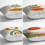 - Rh-K4luset419-1 - Realhomes 4'lü Beyaz Zemin Üzerinde Onedraw Çizimli Modern Yastık Kırlent Kılıf Seti Realhomes