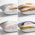 - Rh-K4luset420-1 - Realhomes 4'lü Beyaz Zemin Üzerinde Onedraw Çizimli Modern Yastık Kırlent Kılıf Seti Realhomes