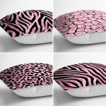 - Rh-K4luset421-1 - Realhomes 4'lü Renkli Zemin Üzerinde Zebra Desenli Modern Yastık Kırlent Kılıf Seti Realhomes