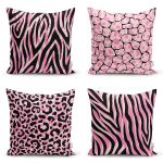 - Rh-K4luset421 - Realhomes 4'lü Renkli Zemin Üzerinde Zebra Desenli Modern Yastık Kırlent Kılıf Seti Realhomes