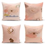 4'lü Renkli Zemin Üzerinde Onedraw Çizimli Modern Yastık Kırlent Kılıf Seti Realhomes