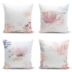 - Rh-K4luset423 - Realhomes 4'lü Beyaz Zemin Üzerinde Onedraw Çizimli Modern Yastık Kırlent Kılıf Seti Realhomes