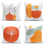 - Rh-K4luset424 - Realhomes 4'lü Beyaz Zemin Üzerinde Onedraw Çizimli Modern Yastık Kırlent Kılıf Seti Realhomes