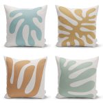 - Rh-K4luset425 - Realhomes 4'lü Renkli Zemin Üzerinde Onedraw Çizimli Modern Yastık Kırlent Kılıf Seti Realhomes