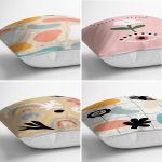 - Rh-K4luset426-1 - Realhomes 4'lü Renkli Zemin Üzerinde Onedraw Çizimli Modern Yastık Kırlent Kılıf Seti Realhomes