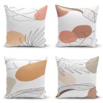 4'lü Beyaz Zemin Üzerinde Onedraw Çizimli Modern Yastık Kırlent Kılıf Seti Realhomes