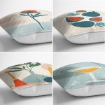 - Rh-K4luset429-1 - Realhomes 4'lü Renkli Zemin Üzerinde Onedraw Çizimli Modern Yastık Kırlent Kılıf Seti Realhomes
