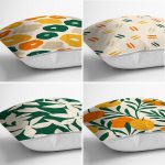 - Rh-K4luset430-1 - Realhomes  4'lü Renkli Zemin Üzerinde Onedraw Çizimli Modern Yastık Kırlent Kılıf Seti Realhomes