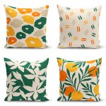 - Rh-K4luset430 - Realhomes  4'lü Renkli Zemin Üzerinde Onedraw Çizimli Modern Yastık Kırlent Kılıf Seti Realhomes