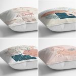 - Rh-K4luset431-1 - Realhomes 4'lü Renkli Zemin Üzerinde Onedraw Çizimli Modern Yastık Kırlent Kılıf Seti Realhomes