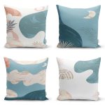 4'lü Renkli Zemin Üzerinde Onedraw Çizimli Modern Yastık Kırlent Kılıf Seti Realhomes