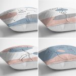 - Rh-K4luset435-1 - Realhomes 4'lü Renkli Zemin Üzerinde Onedraw Çizimli Bayan Silüeti Modern Yastık Kırlent Kılıf Seti Realhomes