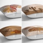 4'lü Renkli Zemin Üzerinde Yaprak Desenli Modern Yastık Kırlent Kılıf Seti Realhomes